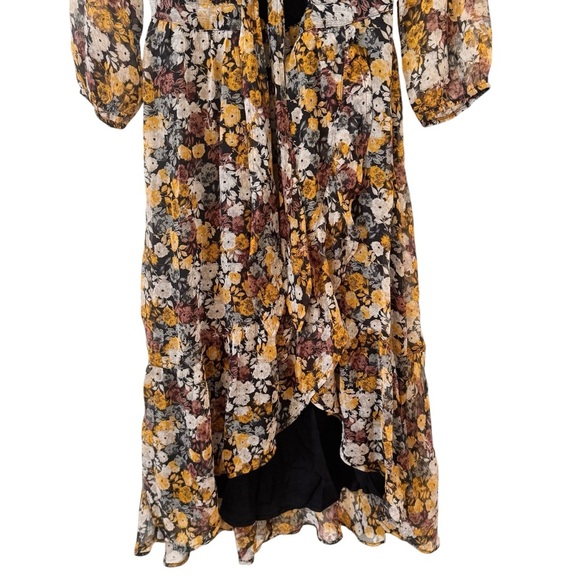 Abercrombie & Fitch Cut-Out Black Floral High-Low Midi Dress Size Small - Picture 9 of 15